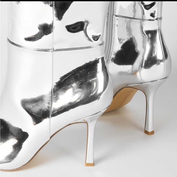Silver Knee-High mirror reflective Heeled Boots - Picture 10 of 16